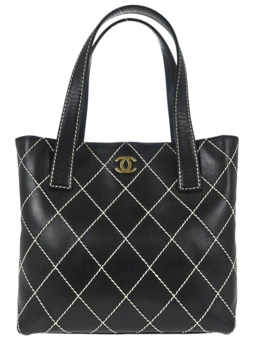 Chanel Black Calfskin Wild Stitch Tote Handbag